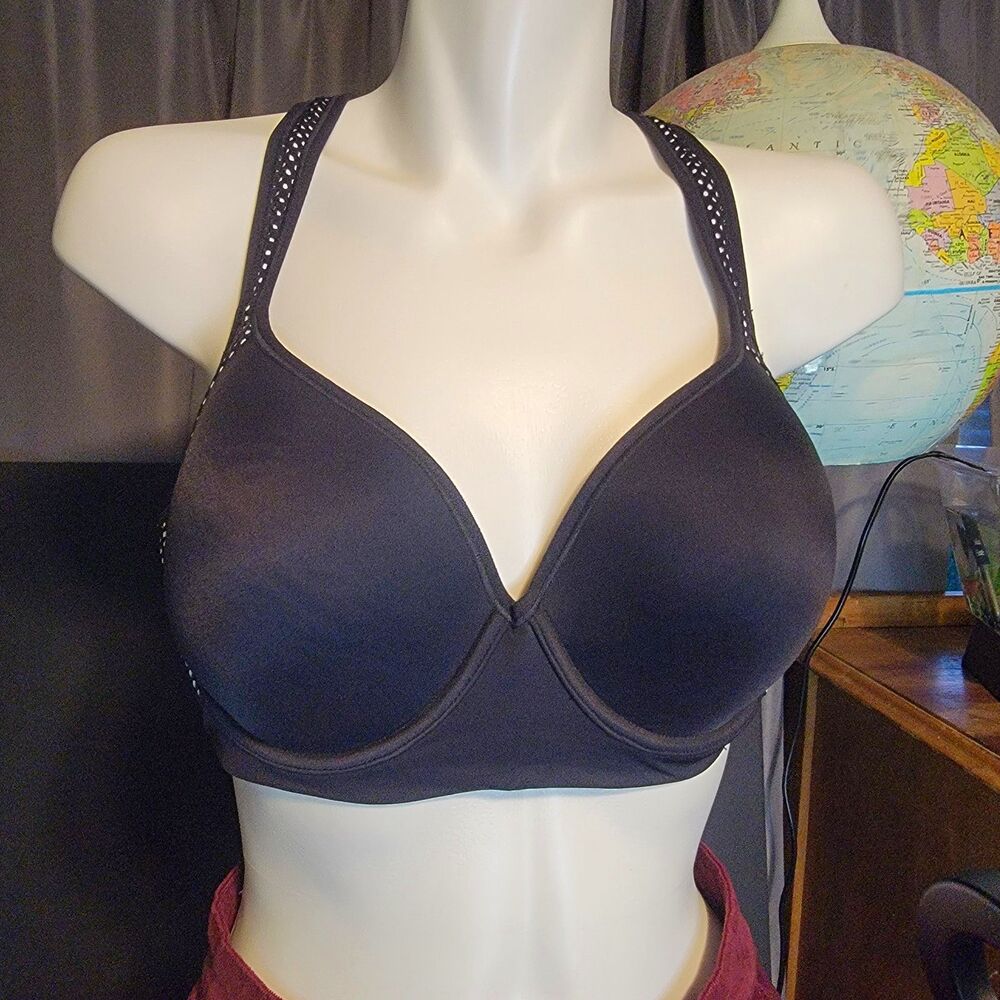 Maidenform 38D Black Underwire T-Shirt Bra Polka Dot Mesh Crossback